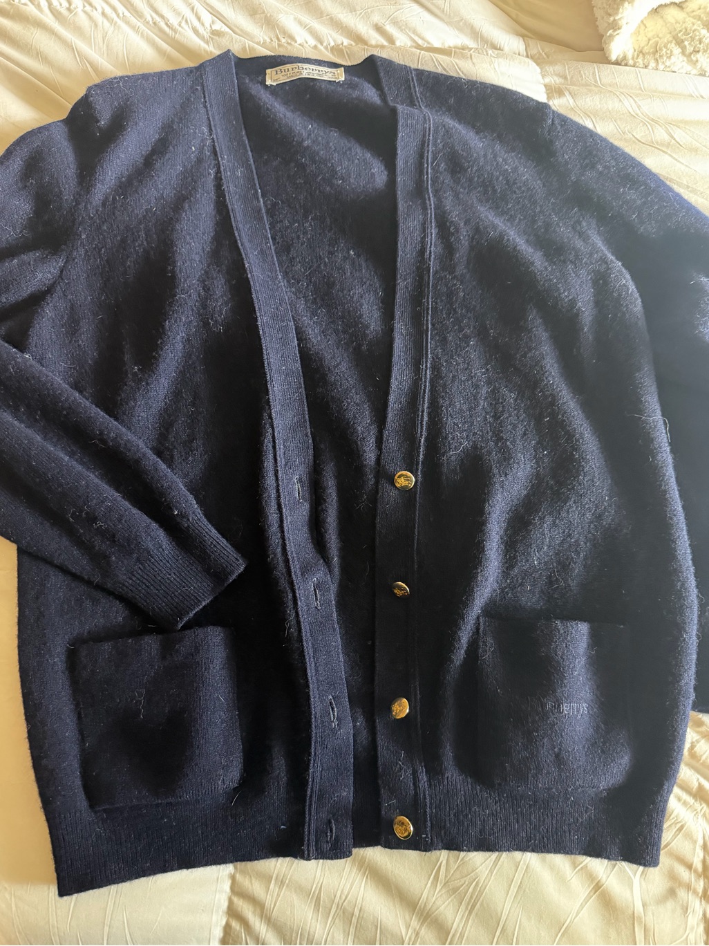 Burberrys Vintage 80s Wool Cardigan - Navy & Gold